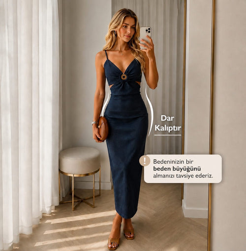 Halka Detay Denim Elbise