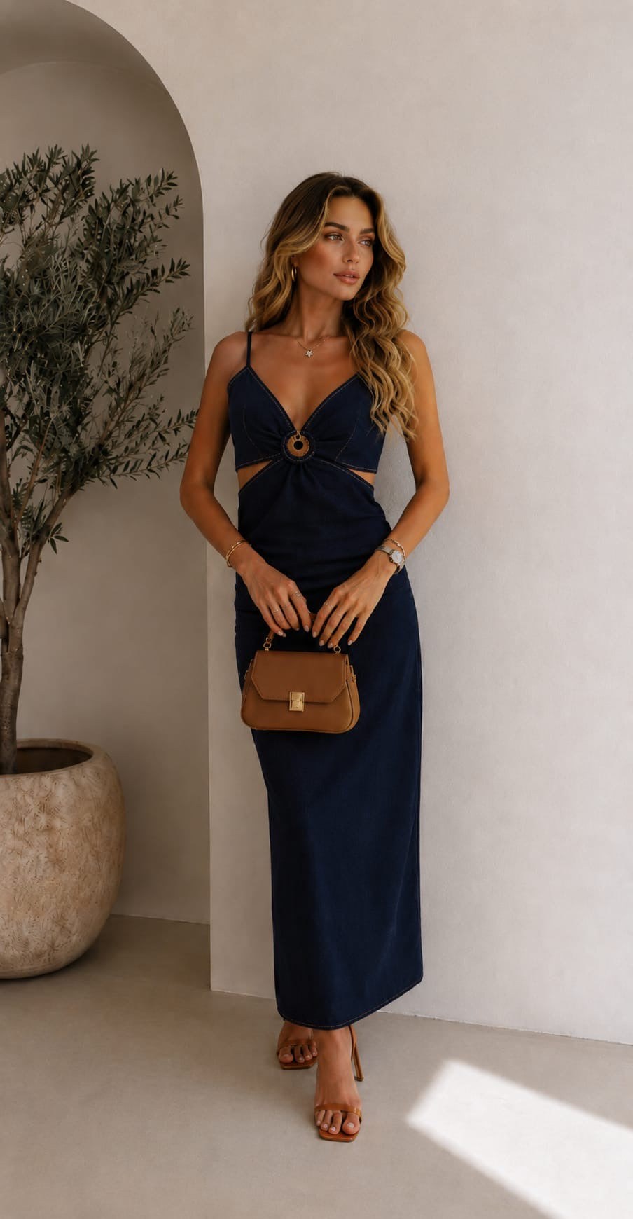 Halka Detay Denim Elbise