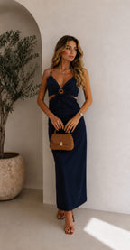 Halka Detay Denim Elbise